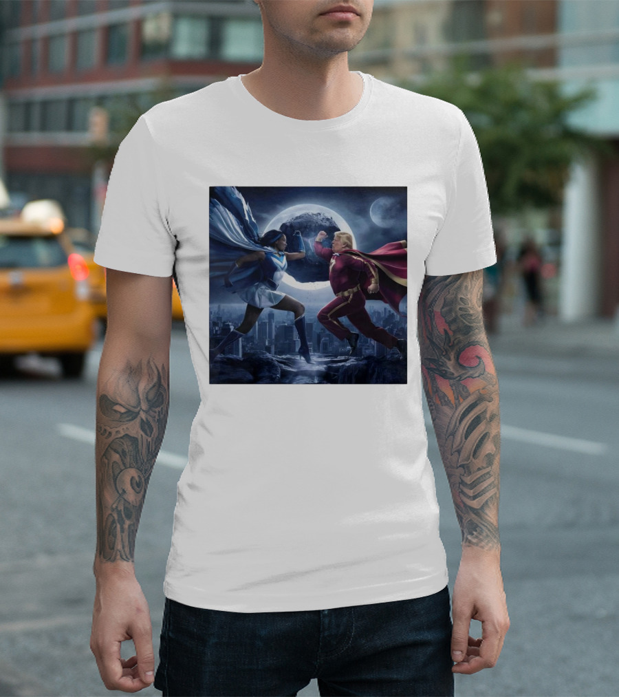 Kamala Harris vs Trump Election 2024 Superhero Showdown in Epic Comic T-Shirt