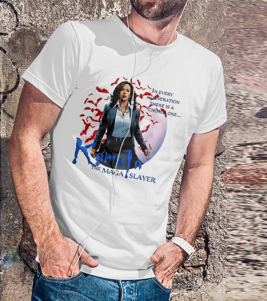 Kamala The MAGA Slayer In Every Generation There Is A Chosen One Bats Moon Background T-Shirt