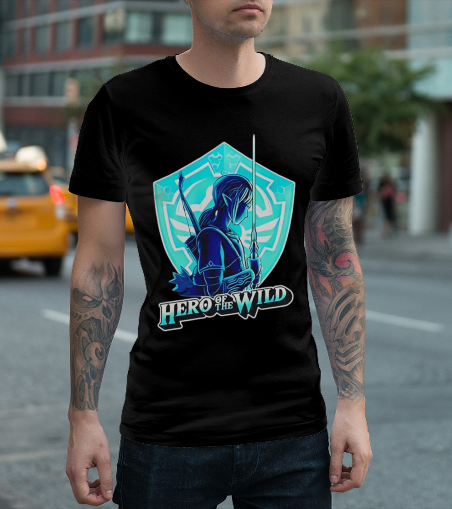 Hero of the Wild Legend of Zelda Link Blue Sword and Shield T-Shirt