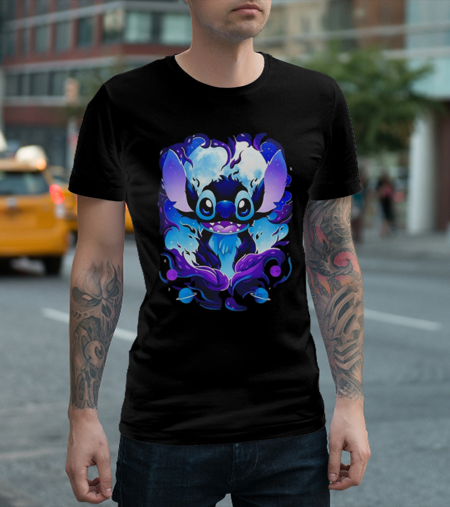 Stitch Experiment 626 Cosmic Darkness Cartoon T-Shirt