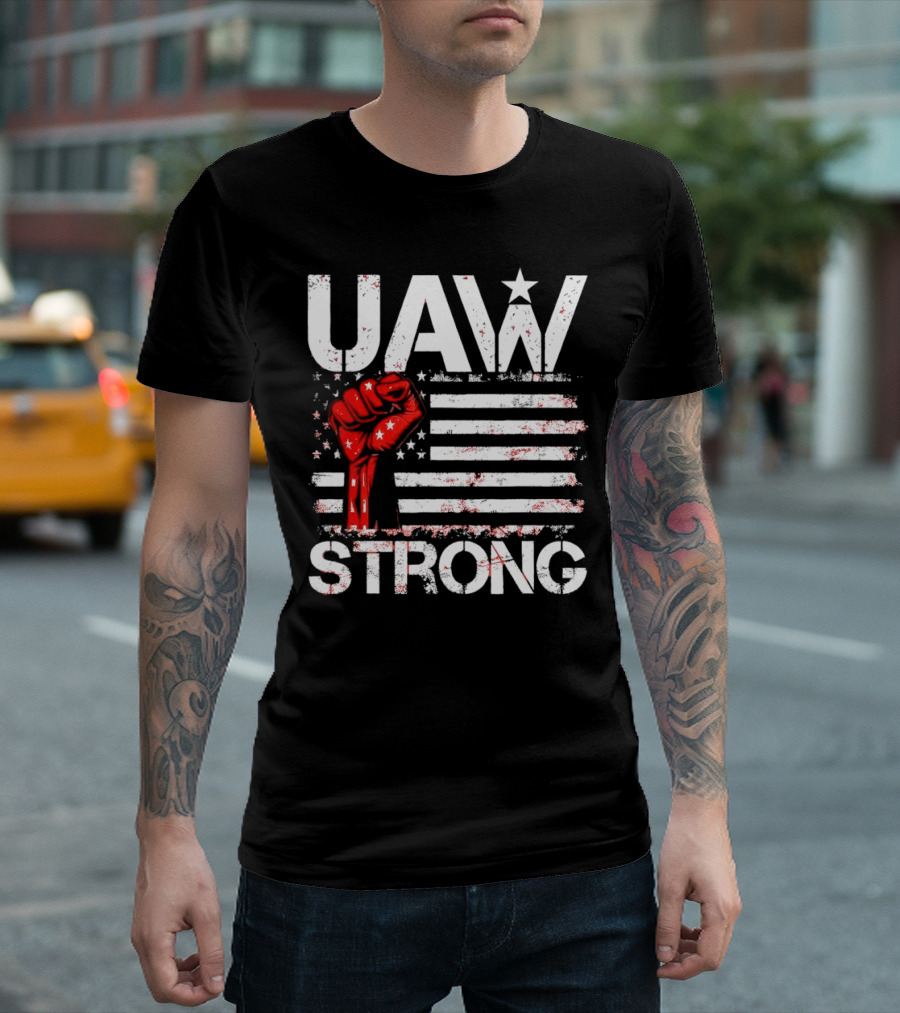 UAW Strong Red Fist American Flag T-Shirt