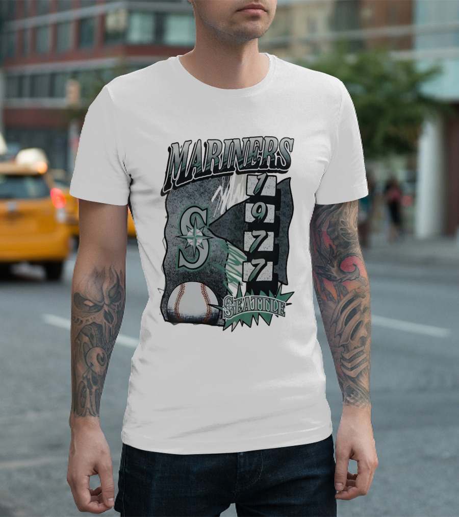 Seattle Mariners 1977 Vintage Overspray Baseball Logo Seattle T-Shirt