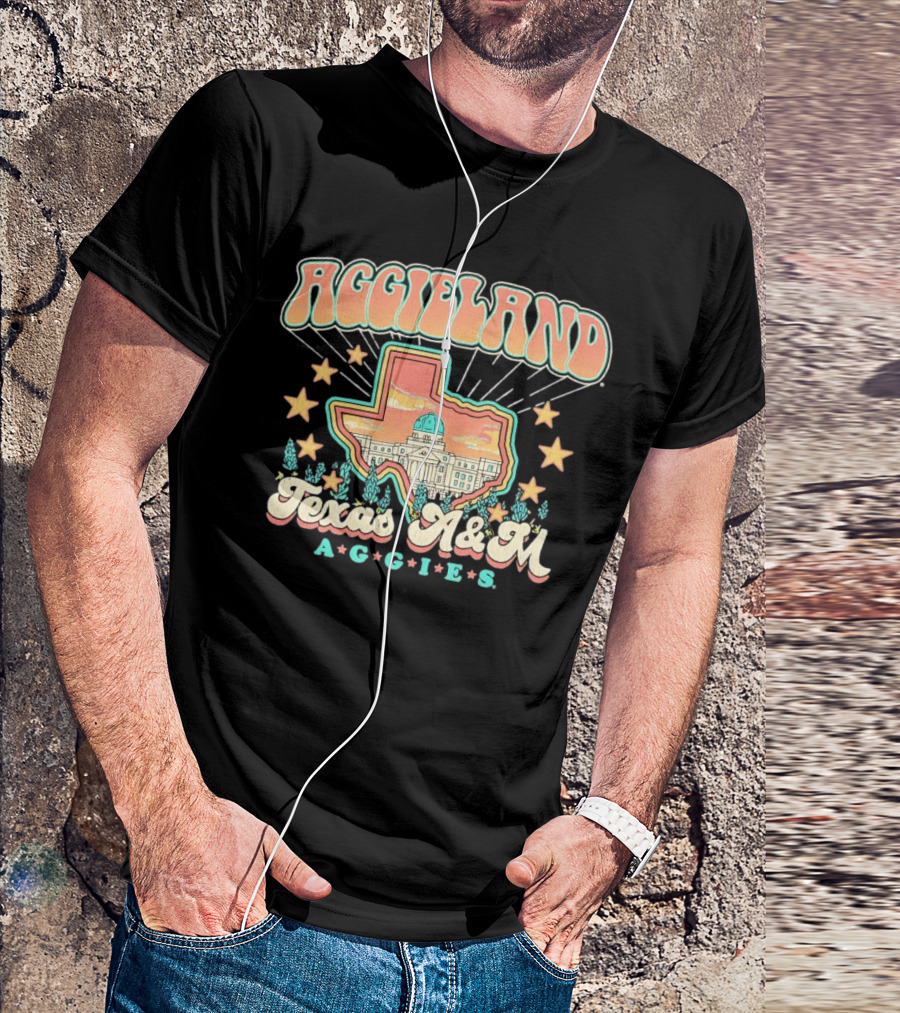 Aggieland Texas A&M Aggies Fiesta With Texas Outline And Stars T-Shirt