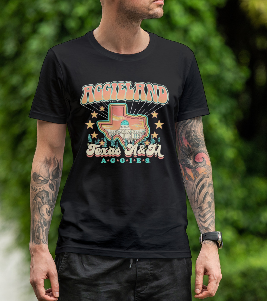 Aggieland Texas A&M Aggies Fiesta With Texas Outline And Stars T-Shirt