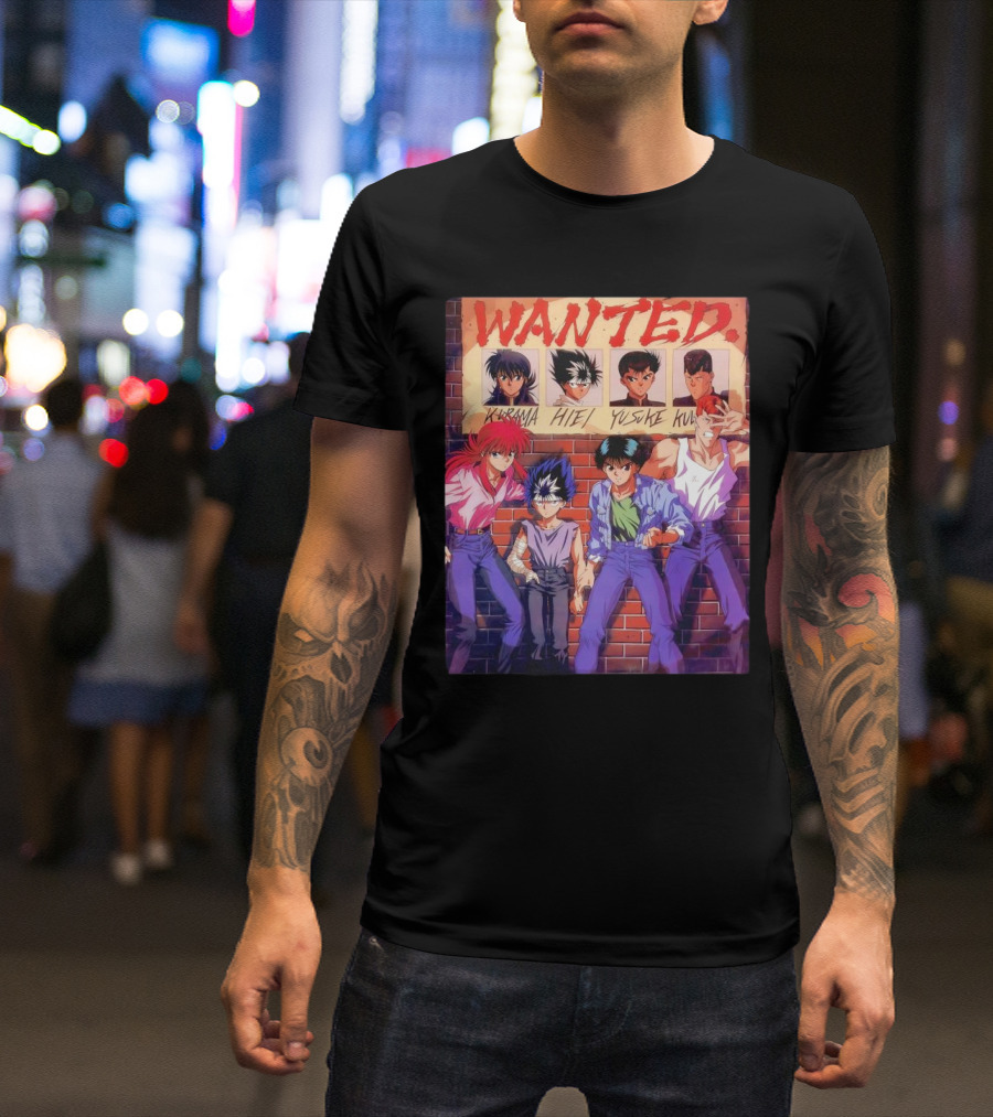Yu Yu Hakusho 1992 Wanted Kurama Hiei Yusuke Kuwabara T-Shirt