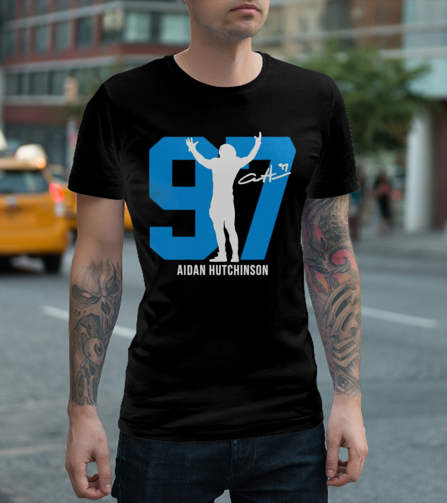 Aidan Hutchinson 97 Detroit Lions Silo Signature T-Shirt