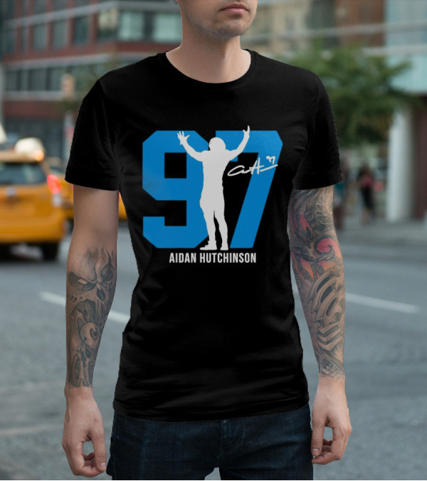 Aidan Hutchinson 97 Detroit Lions Silo Signature T-Shirt