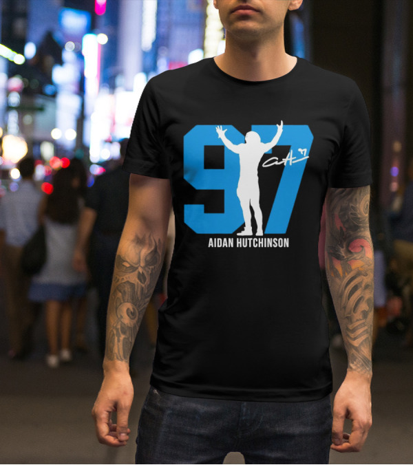 Aidan Hutchinson 97 Detroit Lions Silo Signature T-Shirt