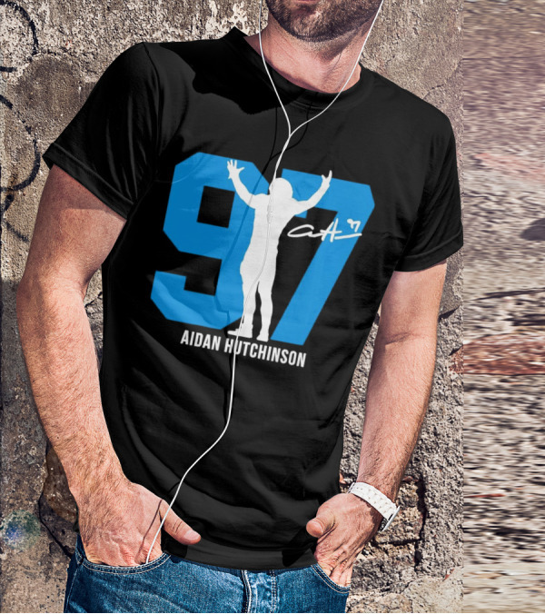 Aidan Hutchinson 97 Detroit Lions Silo Signature T-Shirt