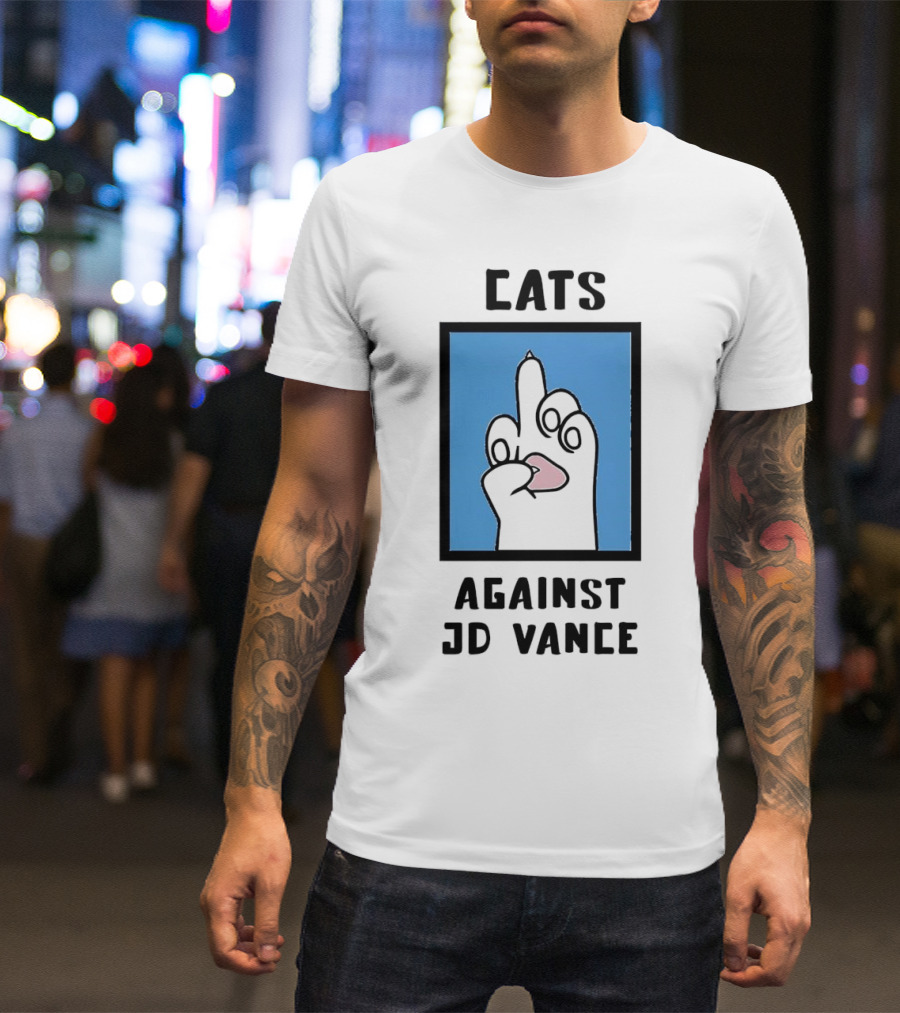 Cats Against JD Vance Middle Finger Paw Drawing T-Shirt