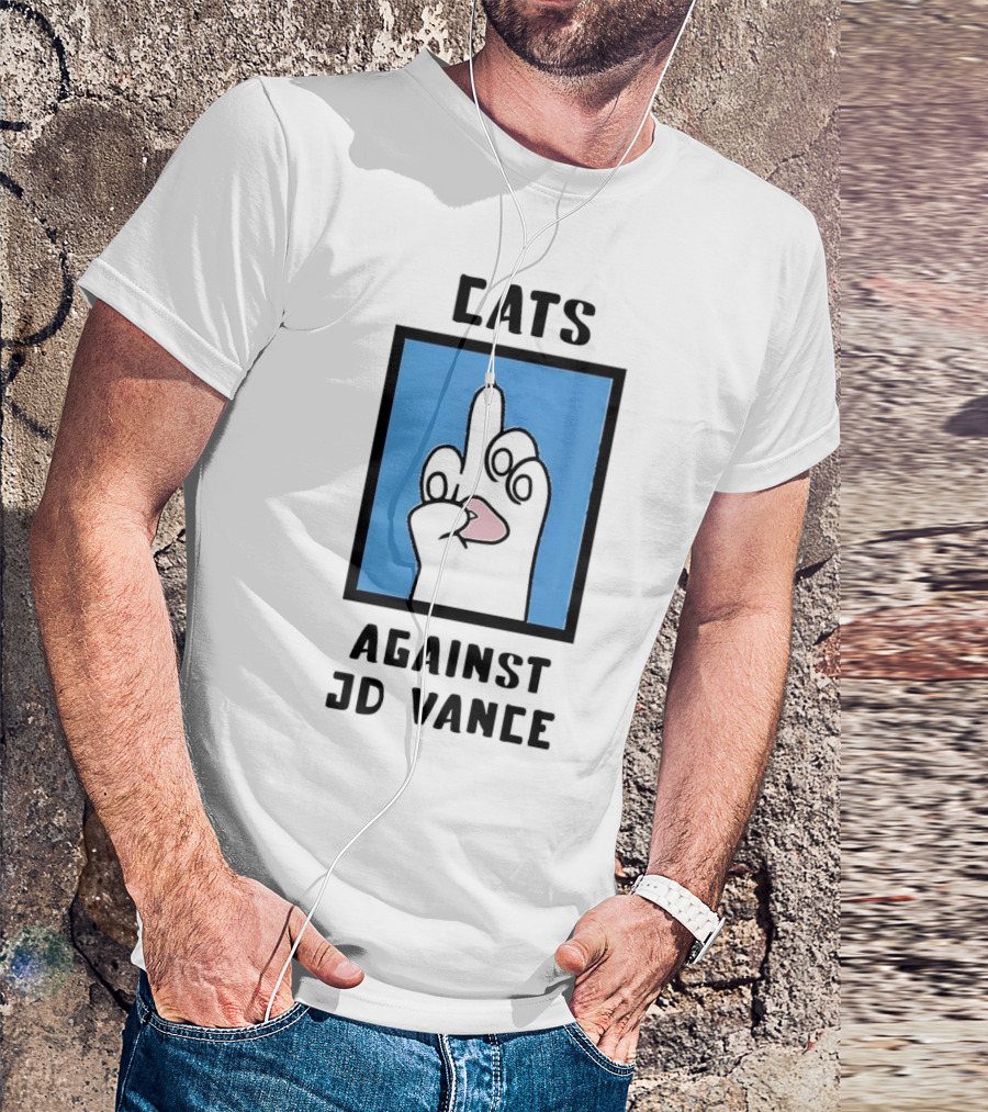Cats Against JD Vance Middle Finger Paw Drawing T-Shirt