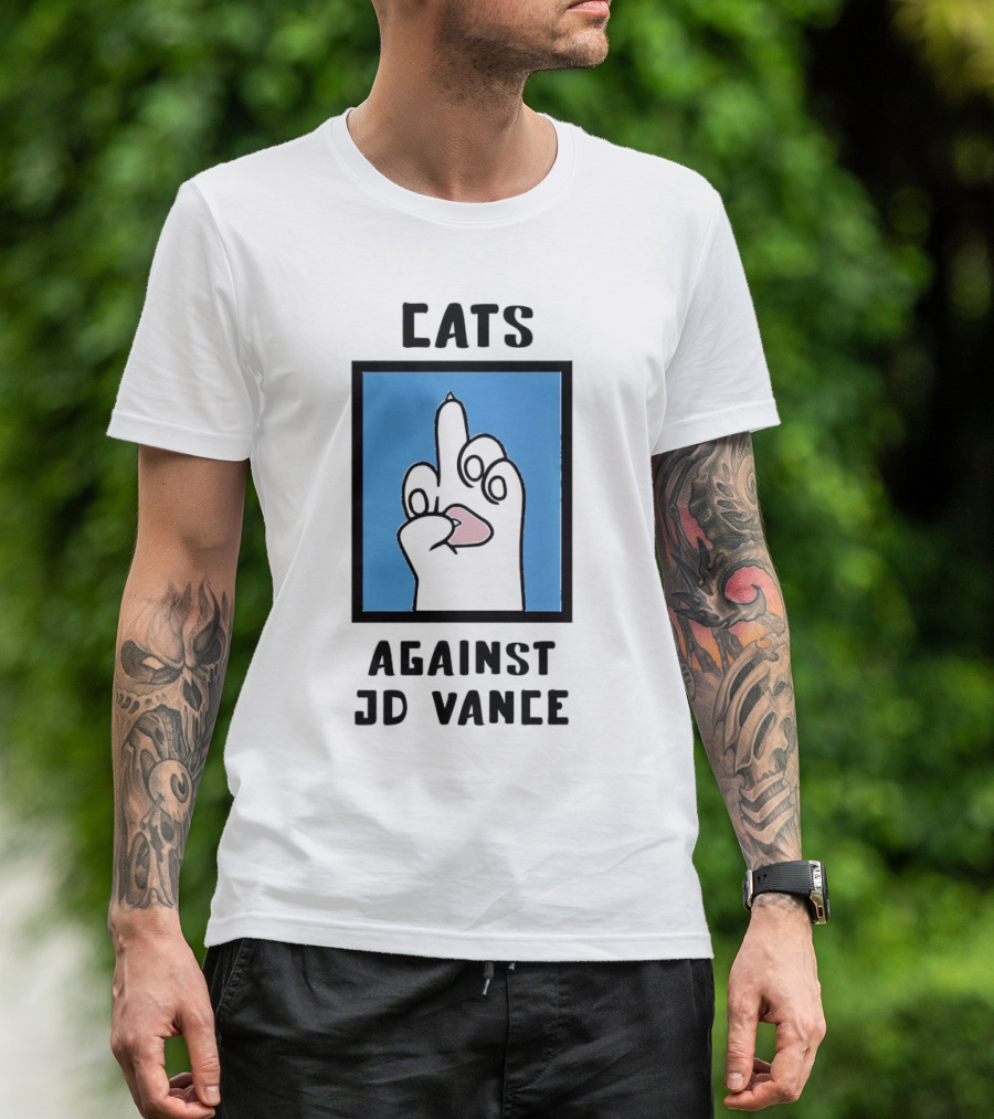 Cats Against JD Vance Middle Finger Paw Drawing T-Shirt