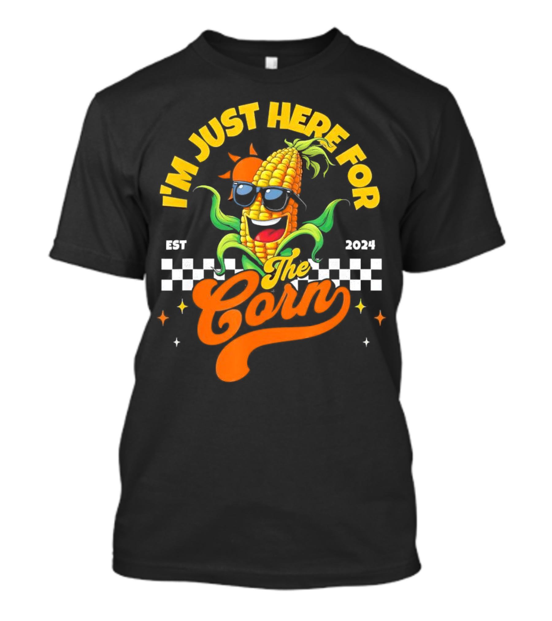 I'm Just Here For The Corn 2024 Sunglasses Corn With Checkered Background T-Shirt