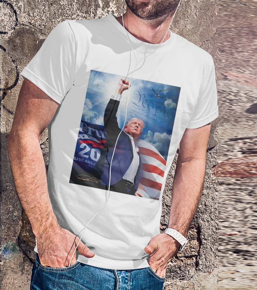 Trump 2024 Save America Signature With We The People Imagery And American Flag T-Shirt