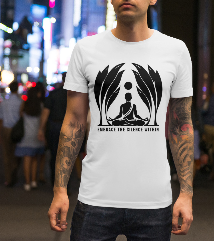 Embrace The Silence Within Meditation Silhouette And Enigmatic Leafy Eyes T-Shirt