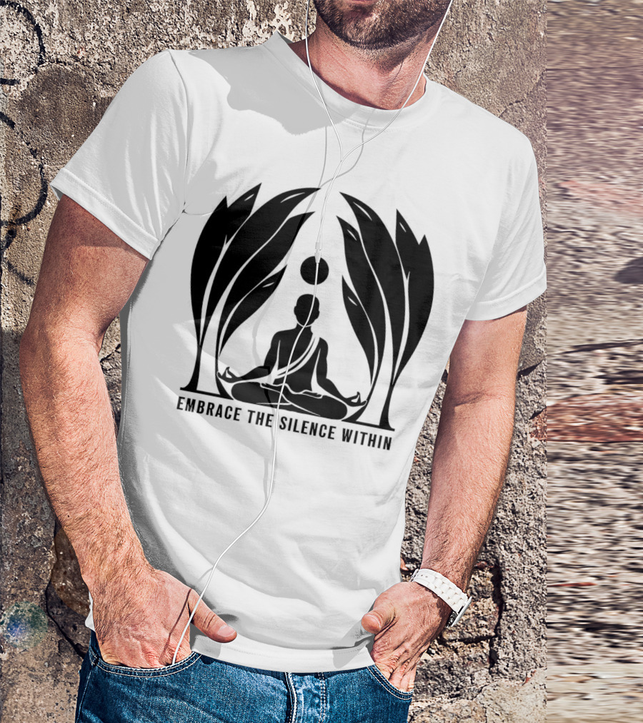 Embrace The Silence Within Meditation Silhouette And Enigmatic Leafy Eyes T-Shirt