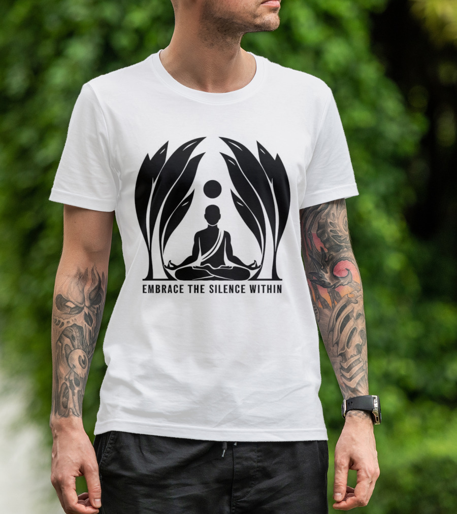 Embrace The Silence Within Meditation Silhouette And Enigmatic Leafy Eyes T-Shirt