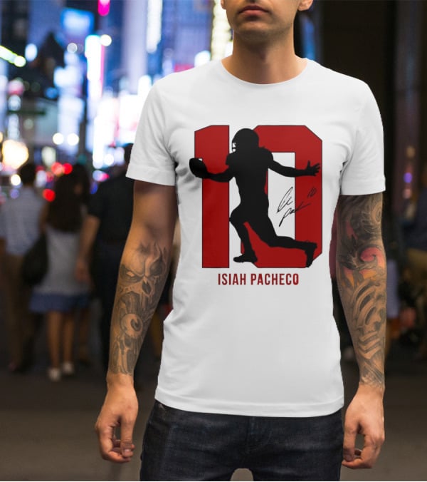 Isiah Pacheco Number 10 Kansas City Chiefs Silo Signature Action T-Shirt
