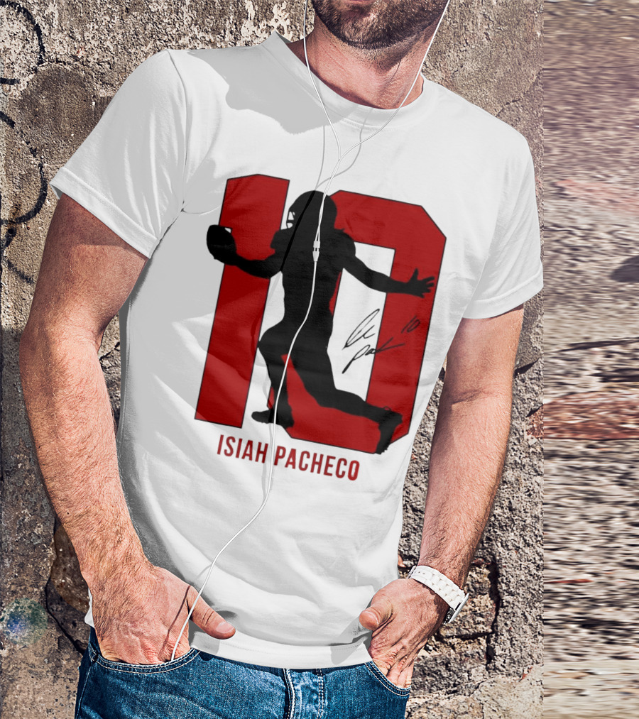 Isiah Pacheco Number 10 Kansas City Chiefs Silo Signature Action T-Shirt