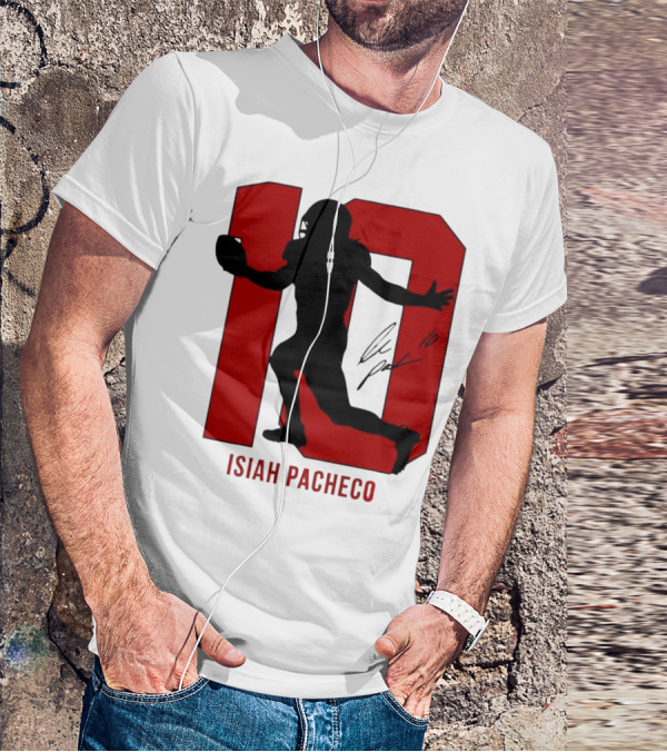 Isiah Pacheco Number 10 Kansas City Chiefs Silo Signature Action T-Shirt