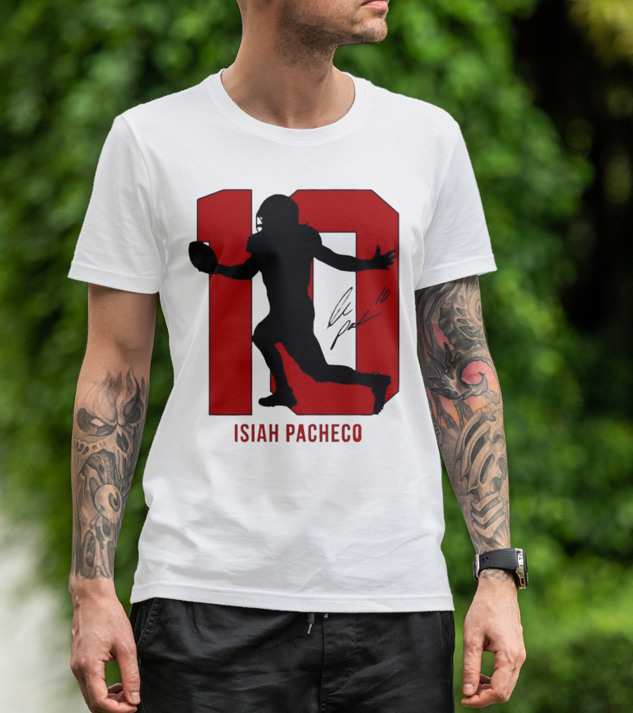 Isiah Pacheco Number 10 Kansas City Chiefs Silo Signature Action T-Shirt