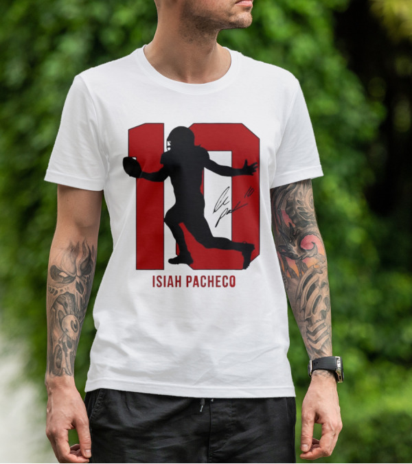 Isiah Pacheco Number 10 Kansas City Chiefs Silo Signature Action T-Shirt