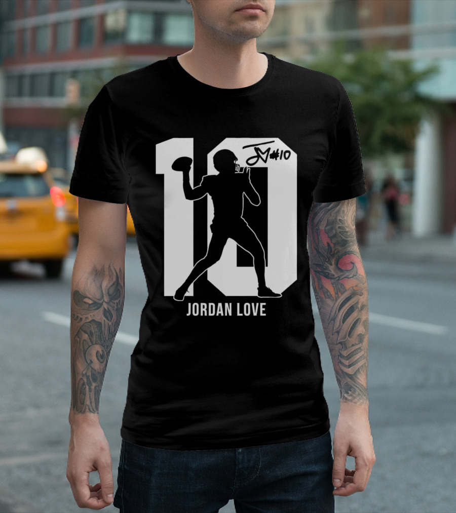 Jordan Love Green Bay Packers Number 10 Silhouette Signature T-Shirt