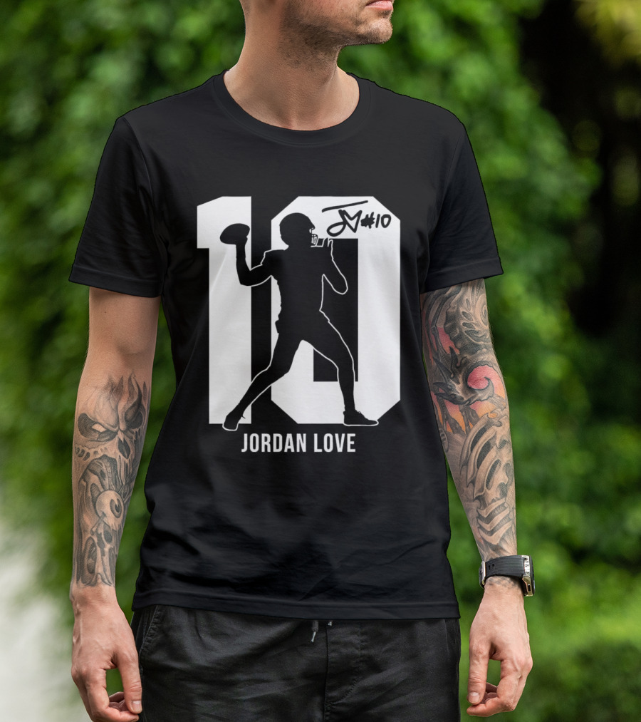 Jordan Love Green Bay Packers Number 10 Silhouette Signature T-Shirt