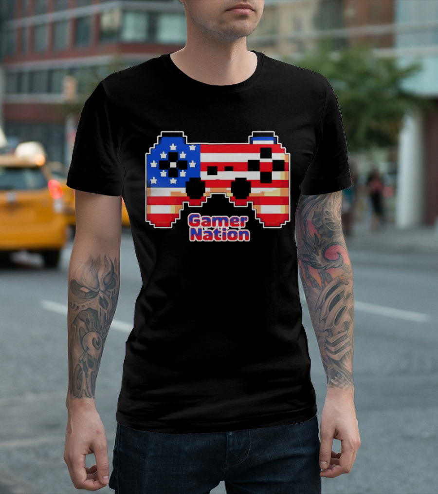 American Flag Pixel Art Gamer Nation Controller T-Shirt