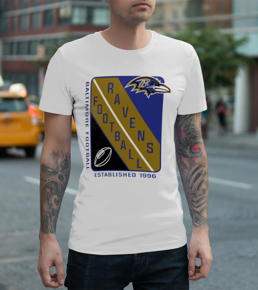 Baltimore Ravens Football Established 1996 Shield Logo Ravens Head T-Shirt