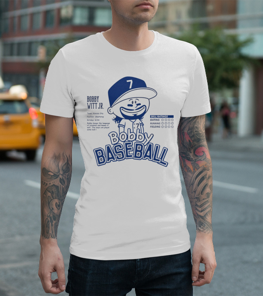 Bobby Witt Jr. Kansas City Bobby Baseball Caricature Skill Ratings T-Shirt