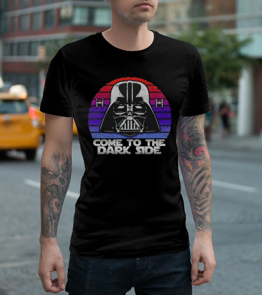 Darth Vader Come to the Dark Side Retro Stripes with Tie Fighters T-Shirt