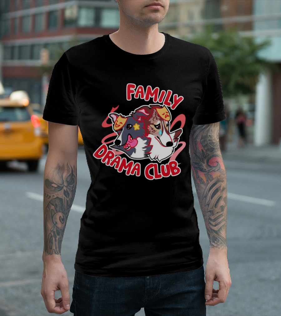 FAMILY DRAMA CLUB Dog Faces with Theater Masks T-Shirt