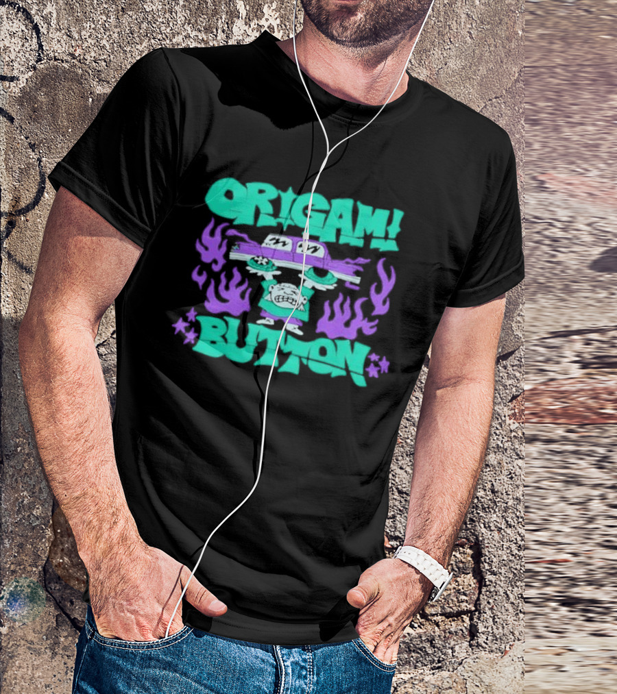 ORIGAMI BUTTON Car Guy Flame T-Shirt