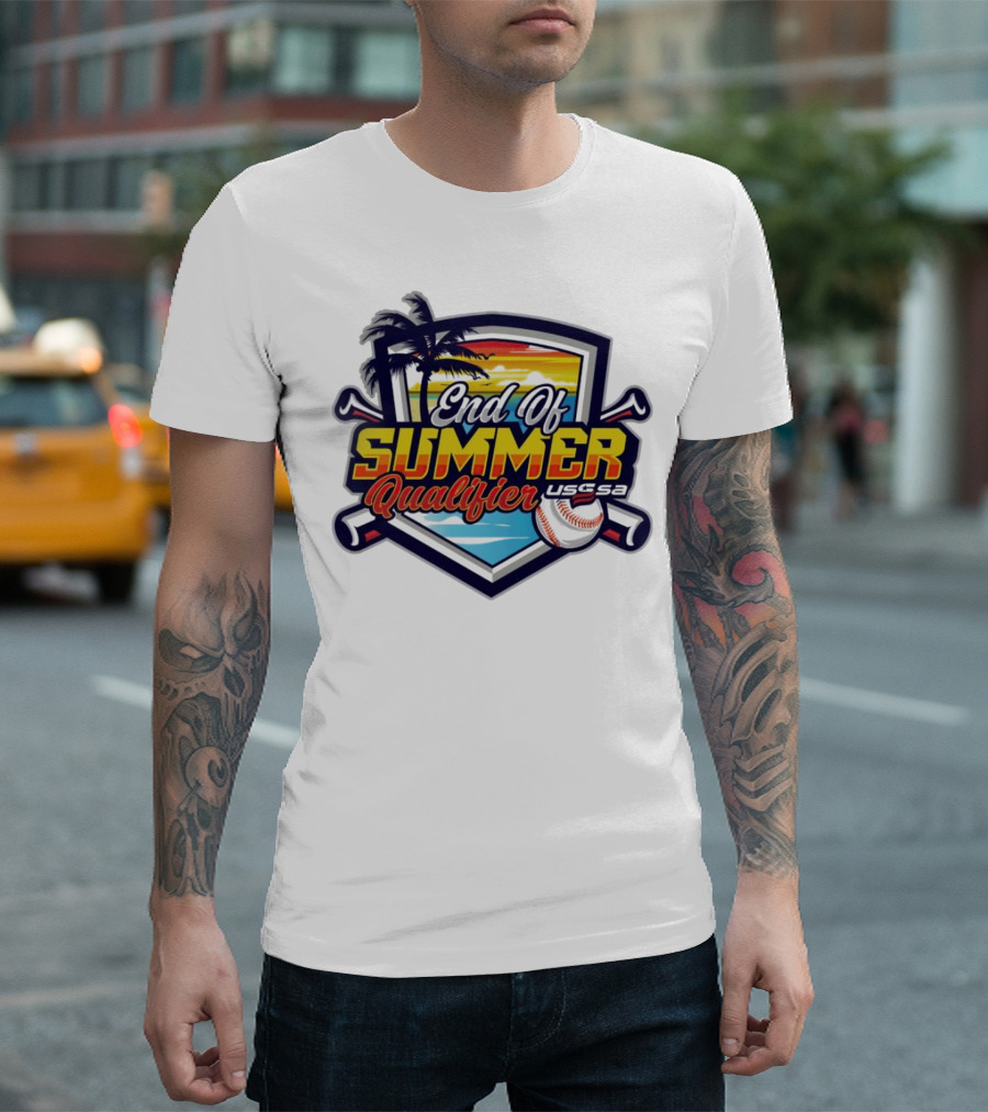 End of Summer Qualifier USSSA South Carolina Baseball 2024 Palm Tree Beach Sunset T-Shirt