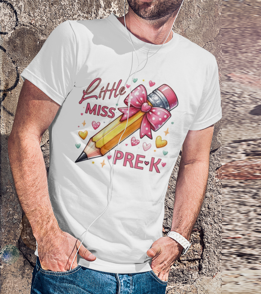 Little Miss Pre-K Pencil With Pink Bow And Hearts T-Shirt