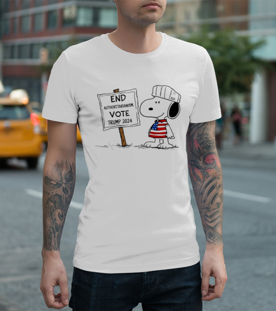 End Authoritarianism Vote Trump 2024 Snoopy Message T-Shirt