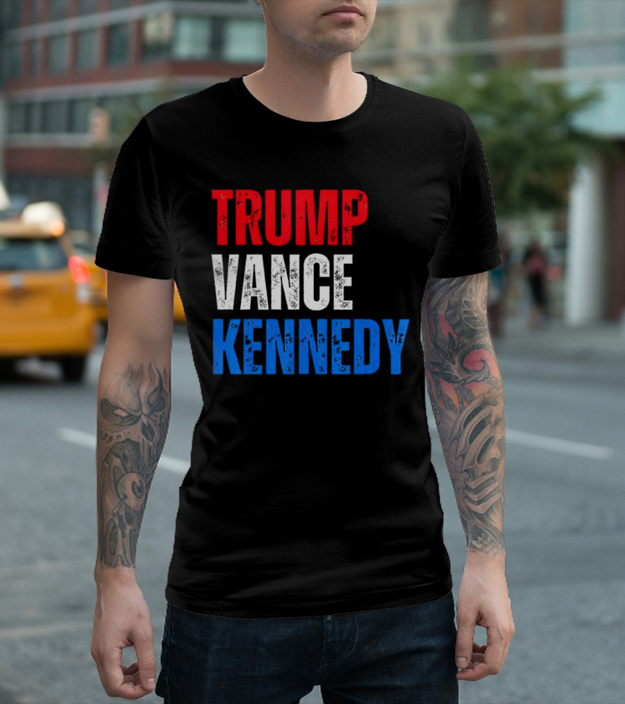 Trump Vance Kennedy Presidential Campaign 2024 Red White and Blue Text T-Shirt