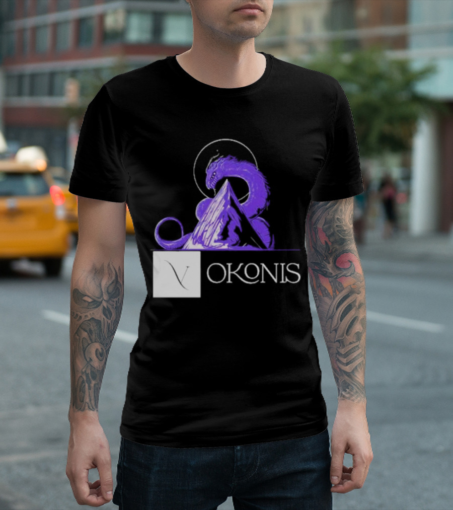 Vokonis Purple Dragon Coiled On Mountain Peak With Crescent Moon T-Shirt
