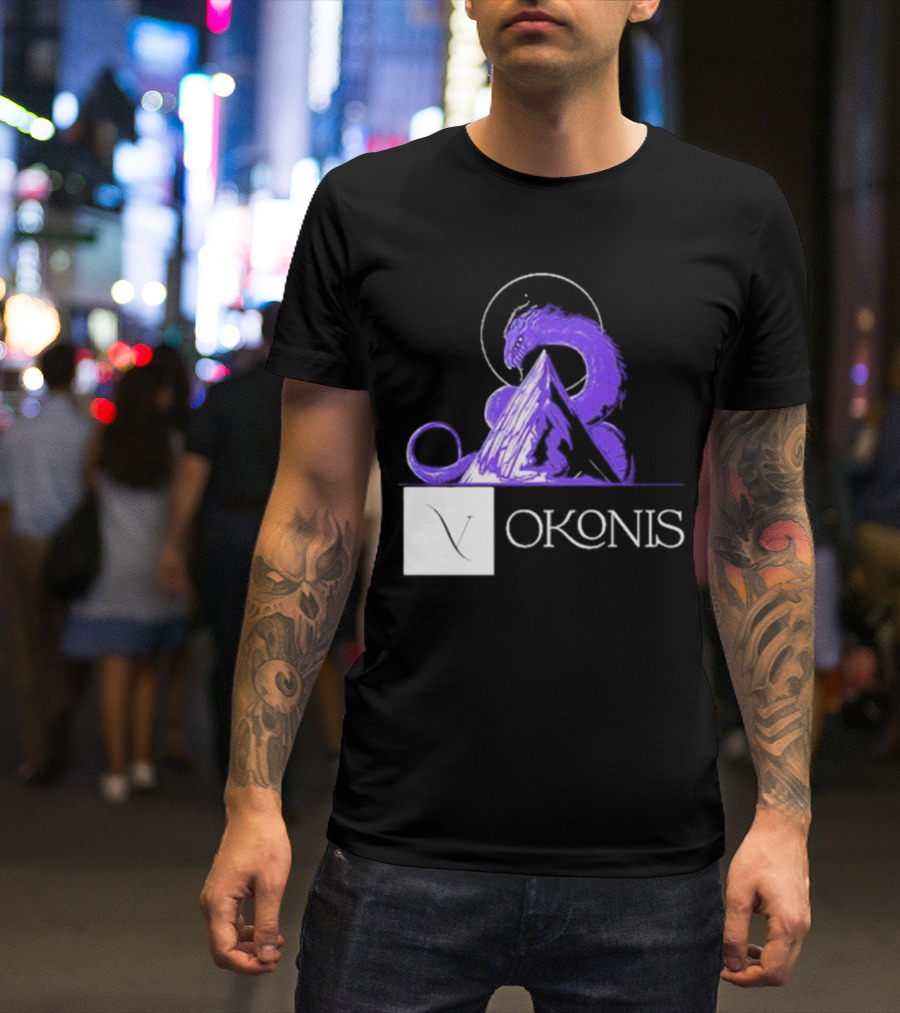 Vokonis Purple Dragon Coiled On Mountain Peak With Crescent Moon T-Shirt