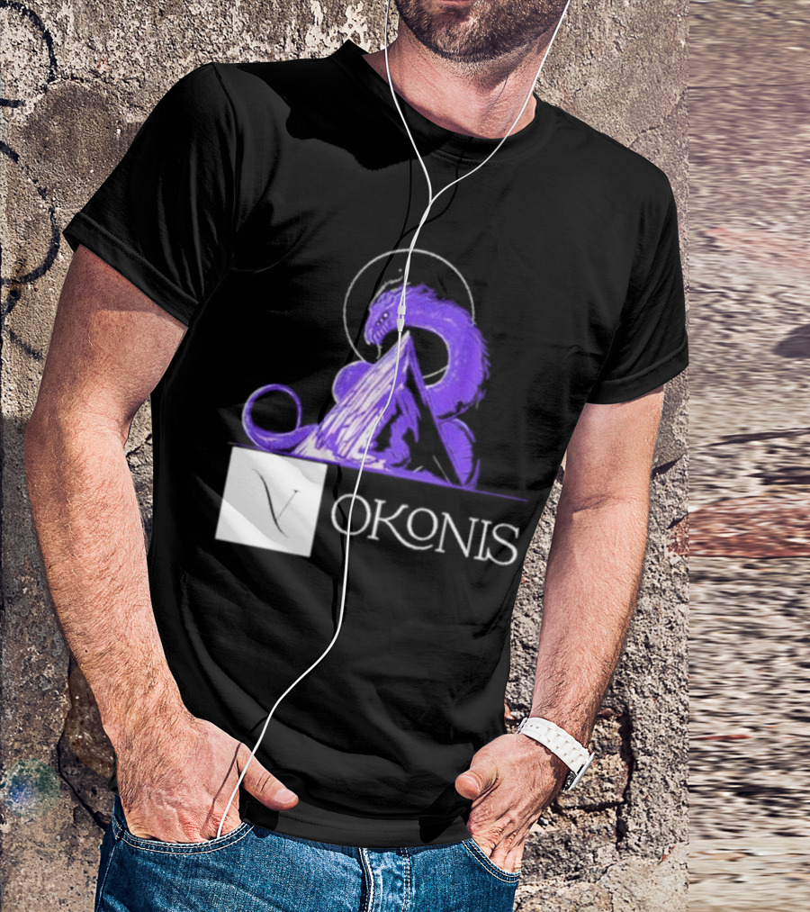 Vokonis Purple Dragon Coiled On Mountain Peak With Crescent Moon T-Shirt