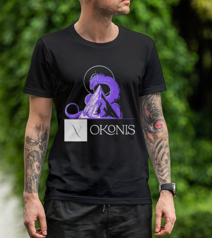 Vokonis Purple Dragon Coiled On Mountain Peak With Crescent Moon T-Shirt