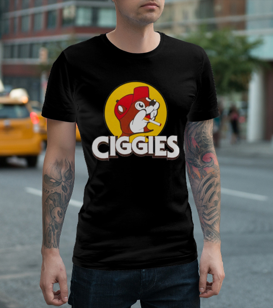 Ciggies Beanie Cap Cartoon Rodent Smoking T-Shirt