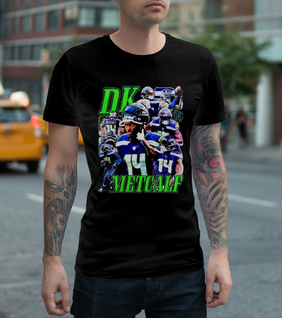 DK Metcalf Seattle Seahawks 14 Retro NFL Player Action Collage T-Shirt