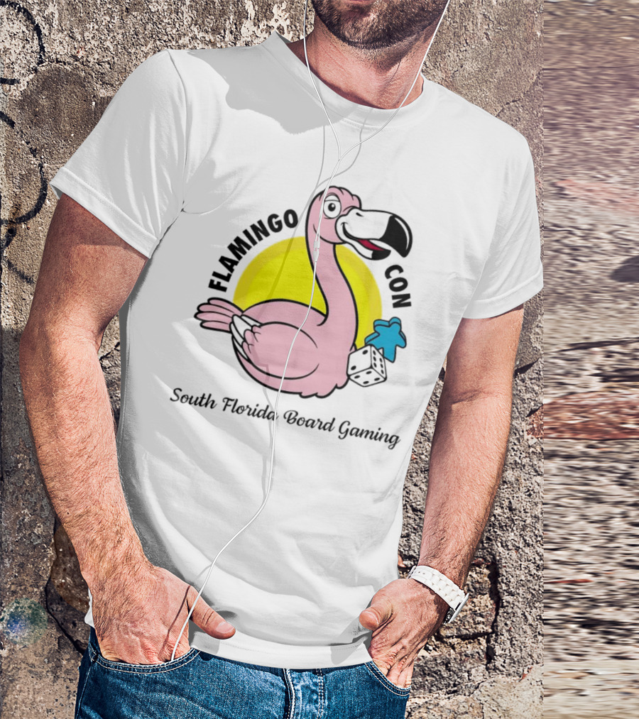 FlamingoCon South Florida Board Gaming Event With Dice And Meeple T-Shirt