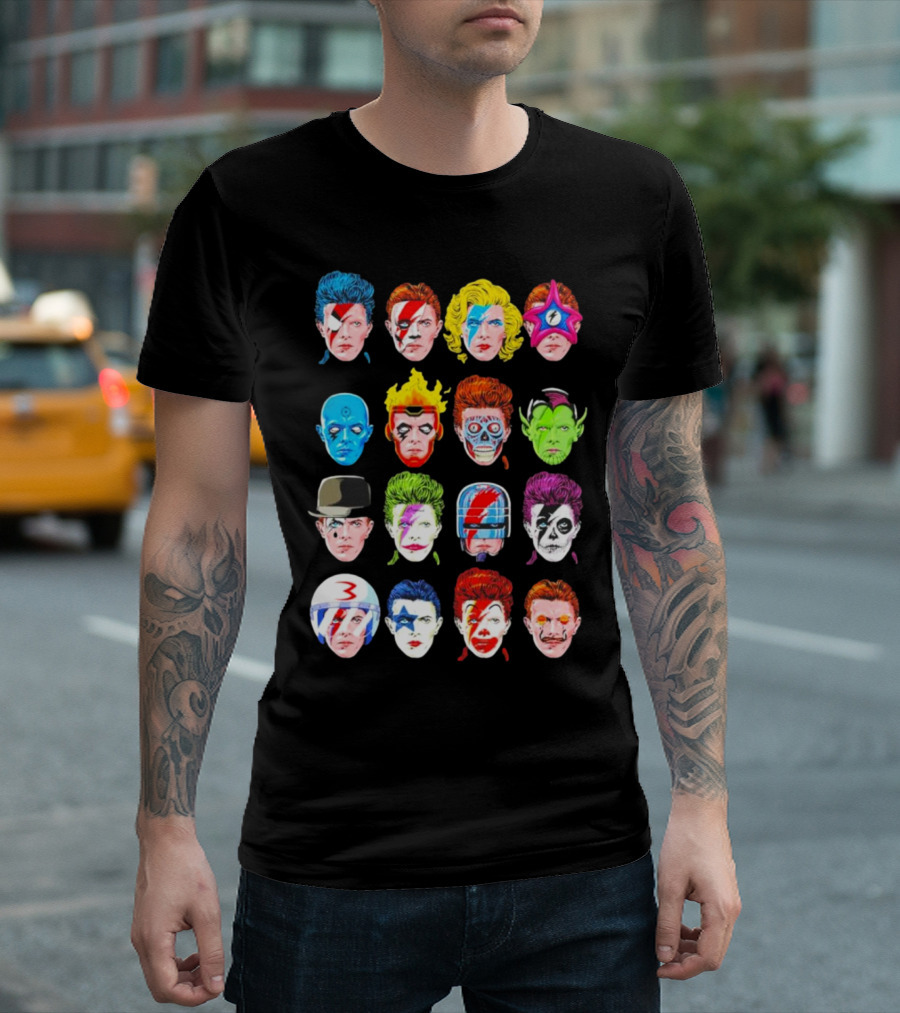 Ziggy Stardust Aladdin Sane Cartoon Pop Art Floating Heads T-Shirt