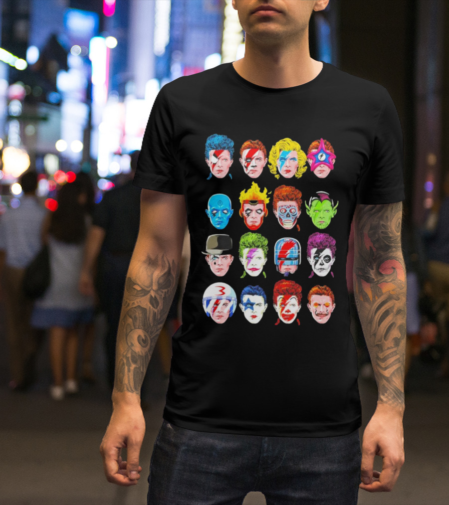 Ziggy Stardust Aladdin Sane Cartoon Pop Art Floating Heads T-Shirt