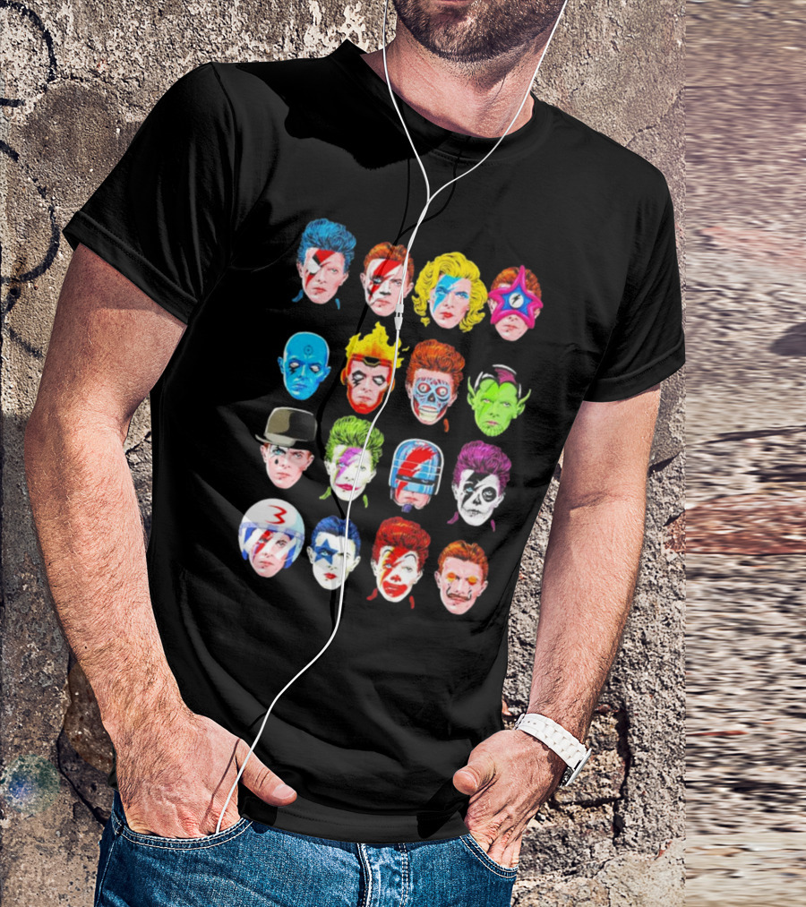 Ziggy Stardust Aladdin Sane Cartoon Pop Art Floating Heads T-Shirt