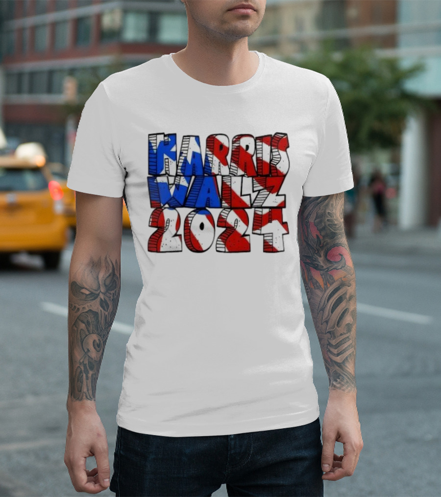 Harris Walz 2024 Red White Blue American Flag T-Shirt