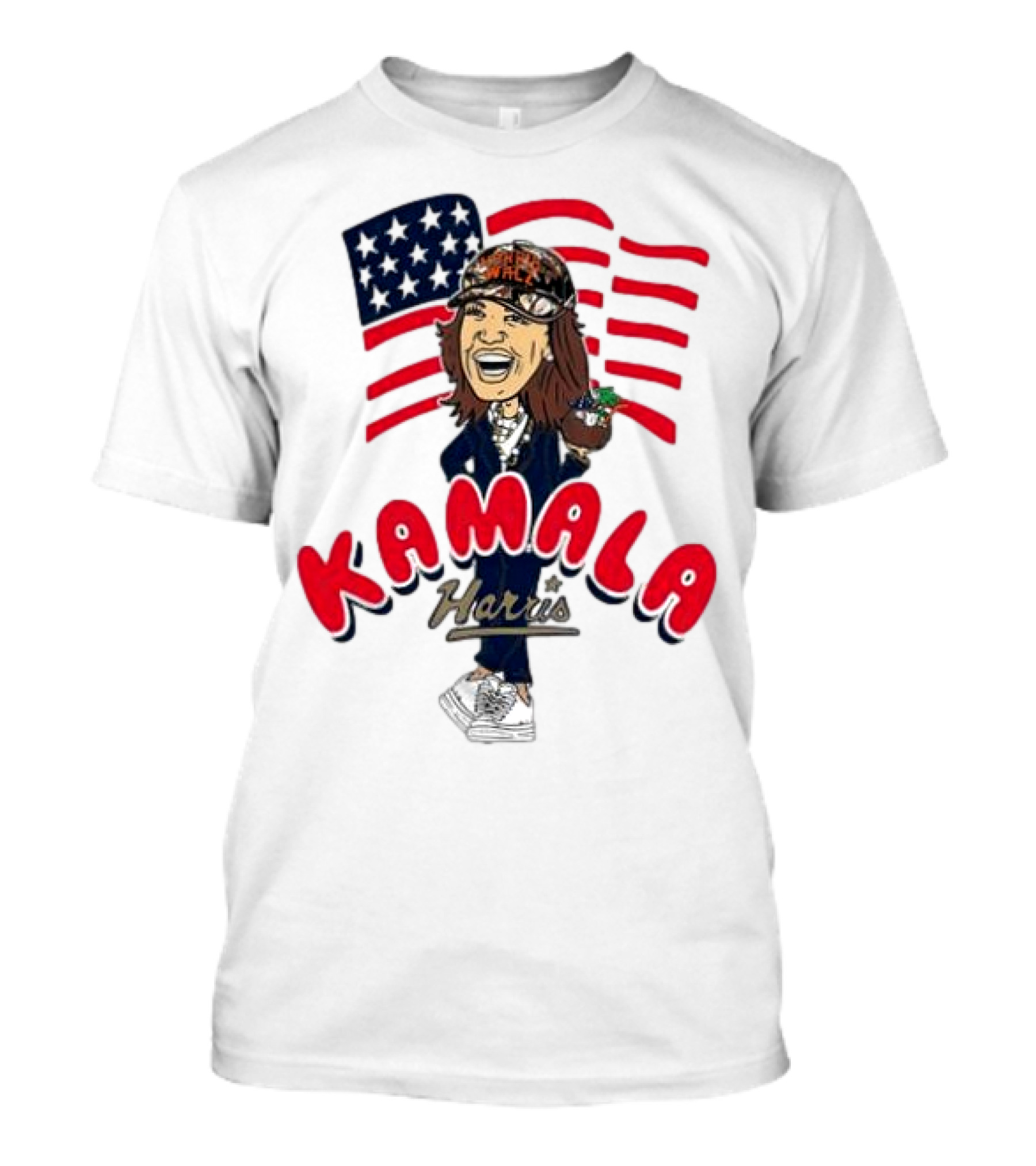 Kamala Harris Caricature With Coconut And USA Flag T-Shirt
